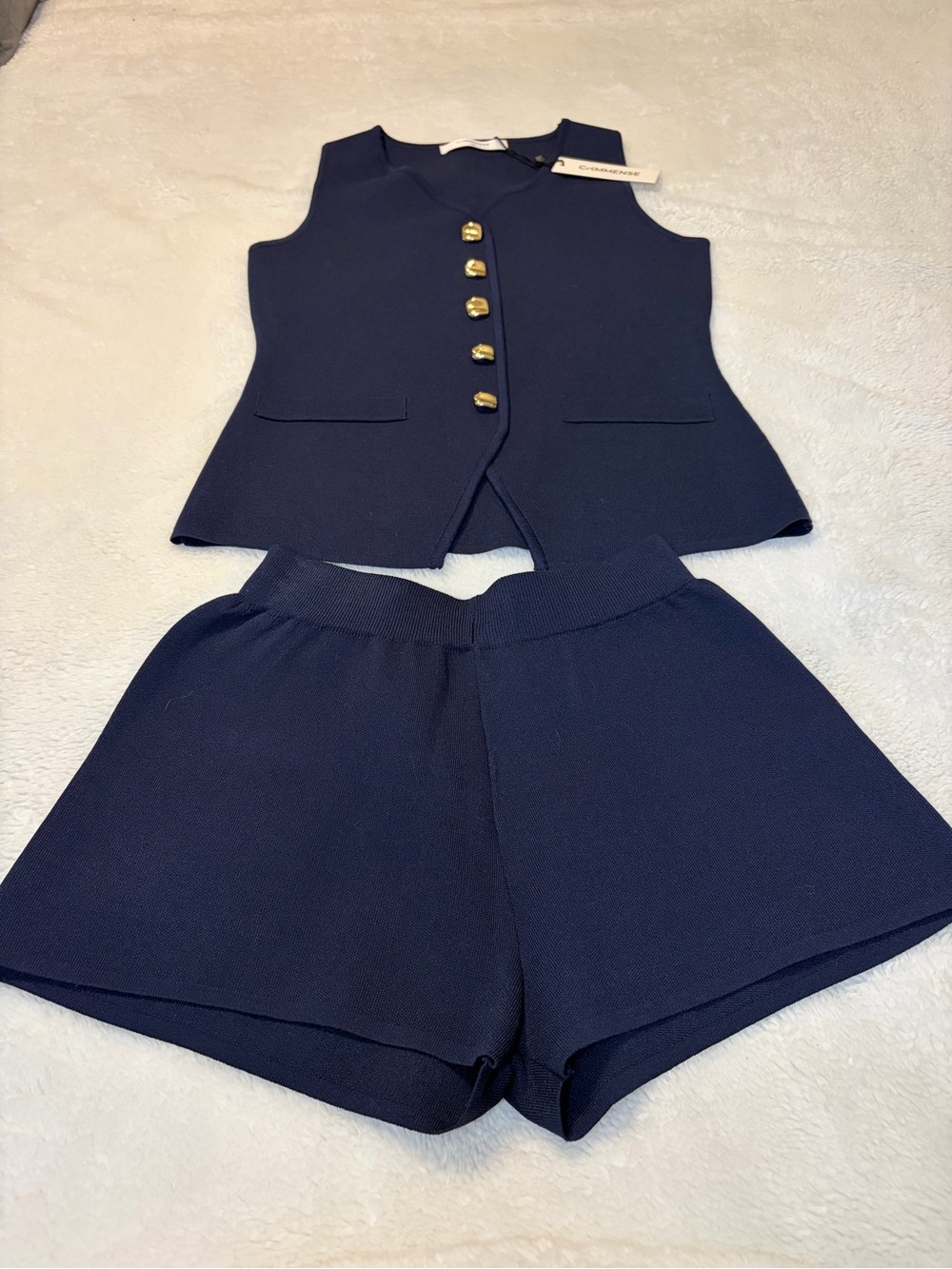 Commense Navy V-Neck Knit Set